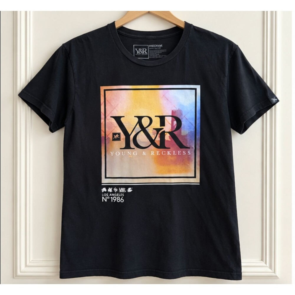 Young & Reckless Mens M Black Graphic T Shirt Y&R Los Angeles Streetwear Tee Y2K